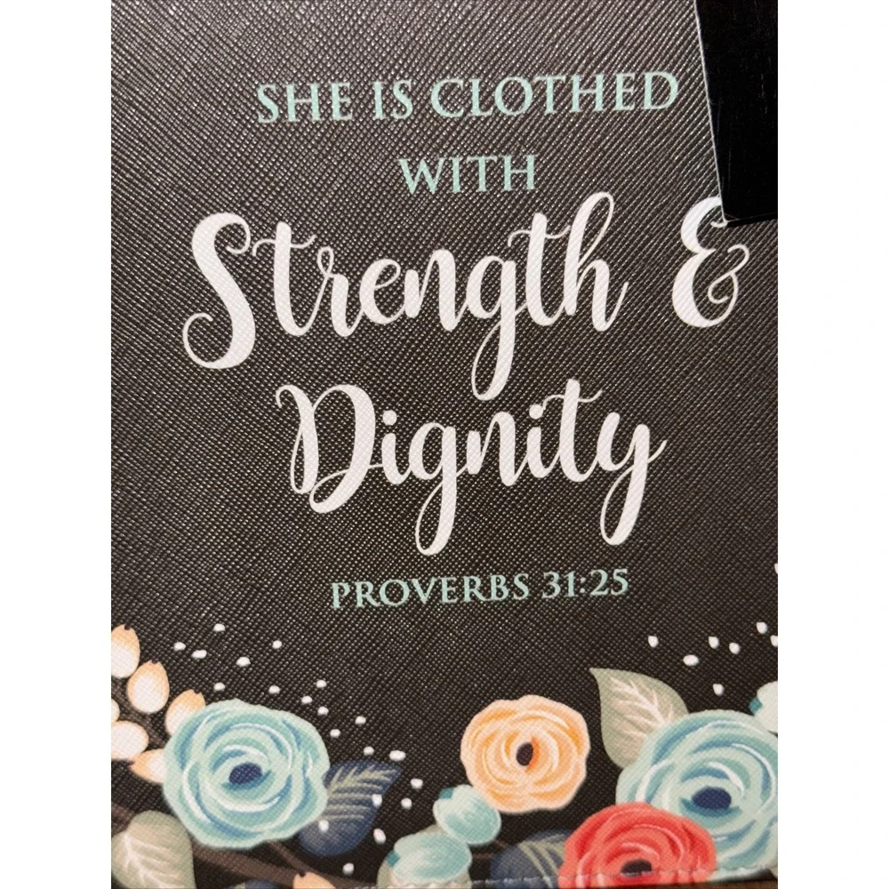 God's Gift Bible Book Cover Carry Case Black Floral Strength & Dignity 8x11 NWT
